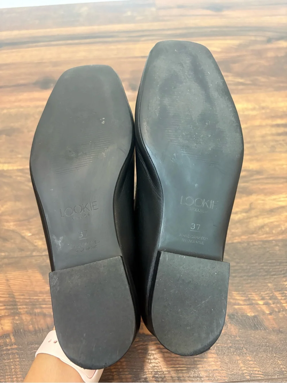 Lookie Atelier Mary Jane Flats Square Toe Black Leather Size 37